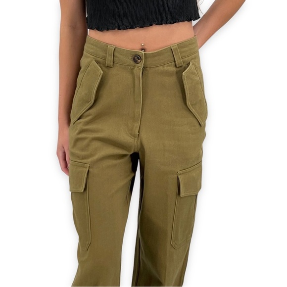 H&M Cargo Pants Ankle Length Thick Cotton Twill Dark Khaki Green | 0 25" Waist - Picture 4 of 16